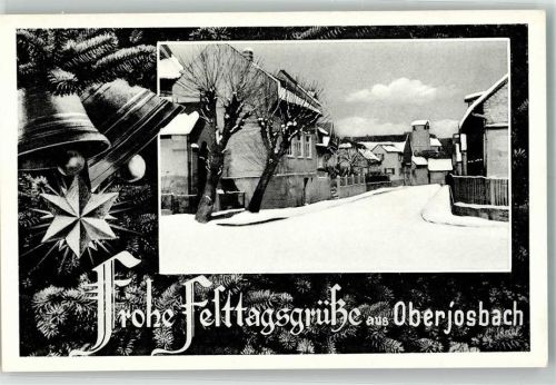 Oberjosbach Weihnachtsgrüße Dorfstraße mit Kopfweiden im Schnee Verlag A. Alter