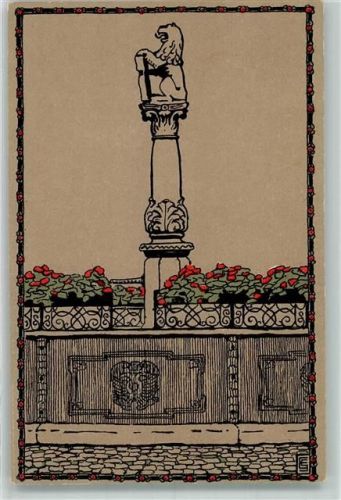 Dinkelsbühl Brunnen Bayrischer Löwe mit Wappenschild