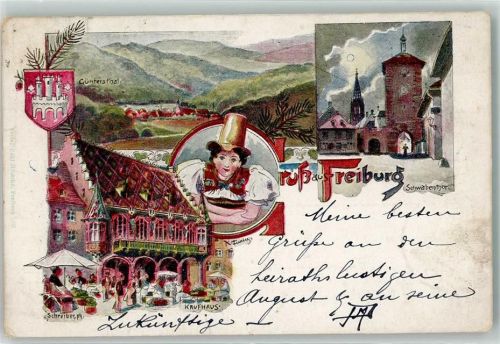 Freiburg 1898 Schwabentor Histor. Kaufhaus Marktszene Trachtenfrau Günterstal