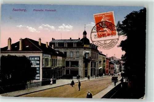 Sarrebourg 1918 Französ. Vorstadt Geschäft Möbel Bickart Geschäft Confection Elias Weil Briefmarke Bildseite