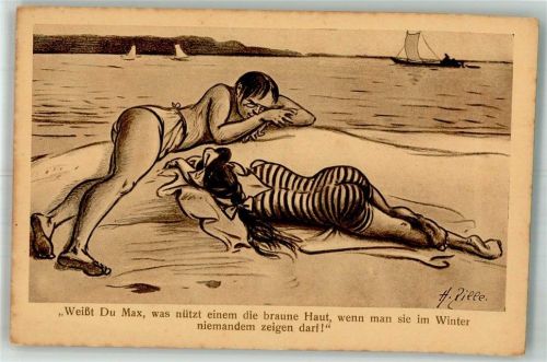 Humor, was nützt braune Haut? Bademode