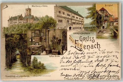 Eisenach 1897 Wartburg Landgrafenhaus Burghof Luther Stube Durchblick hohen Sonne Gruss Schreibtisch