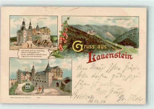 Lauenstein 1897 sign. Perschmann Burg Lauenstein Schlosstor Schlosshof