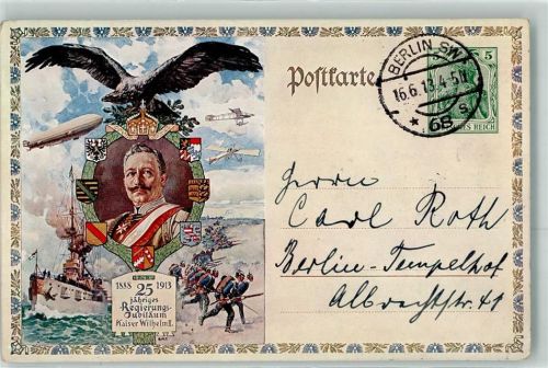 1913 25 jähriges Regierungsjubiläum Kaiser Wilhelm II. Zeppelin Adler Soldaten Dampfer Wappen