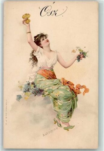 1900 Jugendstil Frau mit Weintrauben AK