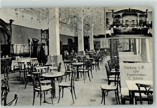 Freiburg 1908 Cafe Friedrichsbau Speisesaal Büffet Registrierkasse