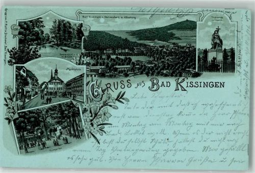 Bad Kissingen 1898 Marktplatz Kurgarten Trauernde Germania Mondschein