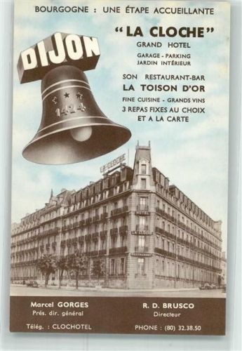 Dijon La Cloche Grand Hotel Restaurant Bar 3 Repas Fixes au Choix Glocke 1424