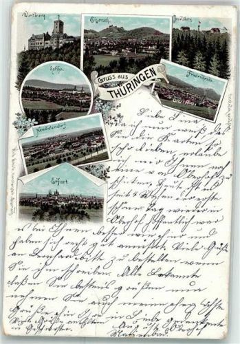 Gotha 1896 Gruss aus Thüringen Wartburg Eisenach Gotha Erfurt Inselsberg Friedrichroda