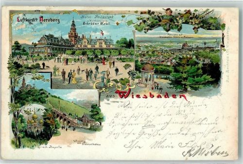 Wiesbaden 1902 Griechische Kapelle Neroberg Gasthaus Weinberge Drahtseilbahn