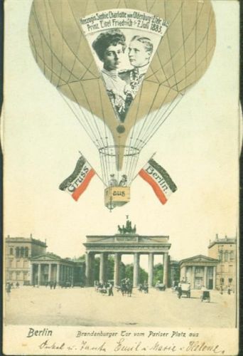 W1000 Berlin Mitte Drehkarte Ballon Brandenburger Tor Kronprinz Wilhelm mit Cecilie Kaiserin Auguste Victoria Kaiser Wilhelm II Prinzessin Victoria Luise und Prinz Joachim Prinz Oskar Prinz August Wilhelm Prinz Adalbert Mechanik BOAKC
