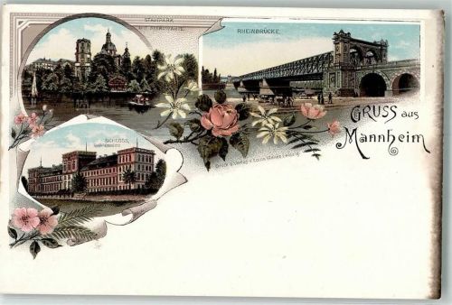 Mannheim Grossherzogliches Schloss Stadtpark mit Sternwarte Rheinbrücke Verlag Louis Glaser