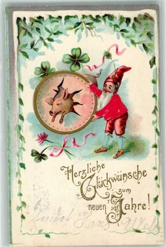 1902 mit echter Stoff Applikation, Schwein springt durch einen Reifen AK