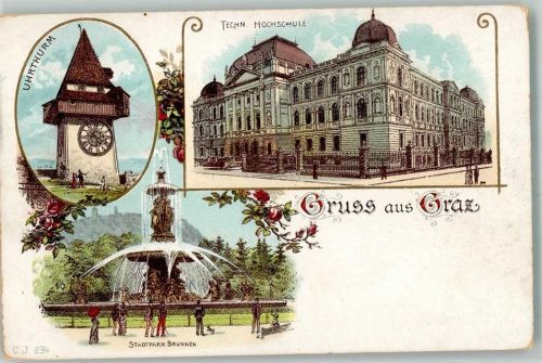 Graz Uhrturm Stadtpark-Brunnen Techn. Hochschule