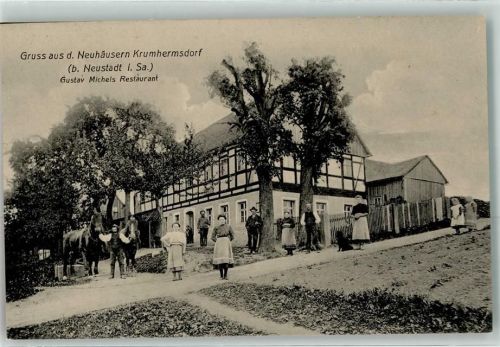 Krumhermsdorf Gruss Neuhäusern Gustav Michels Restaurant Gasthaus Pferd Hund Kinder