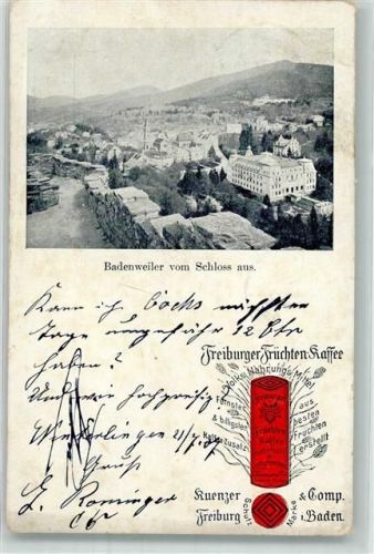 Badenweiler 1907 Blick vom Schloss