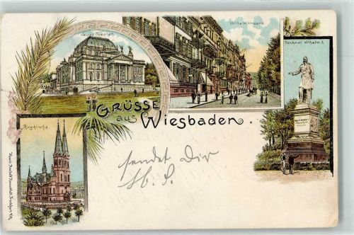 Wiesbaden 1898 Ringkirche Denkmal Wilhelm I. Wilhelmstraße Neues Theater