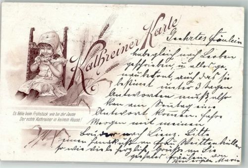 München 1897 Mädchen mit einer Tasse Kathreiner Malzkaffee