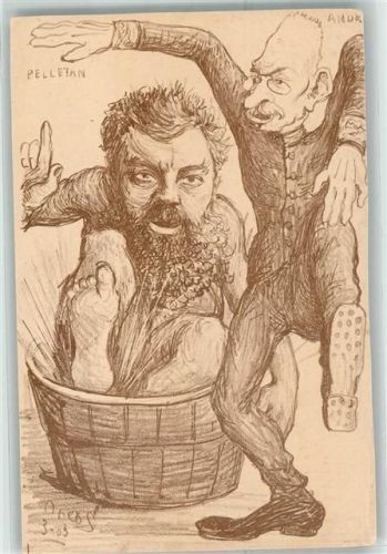 Männer Fass Künstlerkarte sign. Orens Pelletan Karikatur