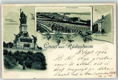 Rüdesheim 1900 Niederwald-Denkmal Mäuseturm Rhein