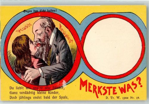 1900 Verlag D Tr. W. 1902 Nr. 18 Humor Neujahr Küsse Kinder Merkste was?