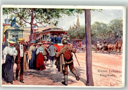 Wien 1913 Wiener Leben Straßenbahn Kutsche B.K.W.I. Nr.631-8