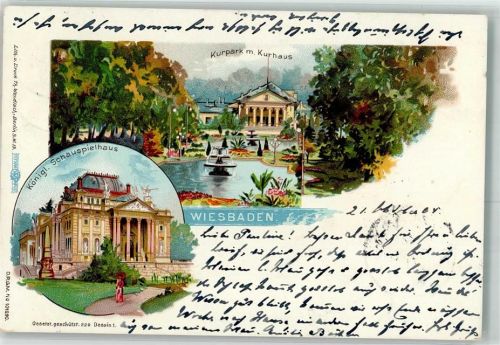 Wiesbaden 1904 Kurhaus und Park Schauspielhaus