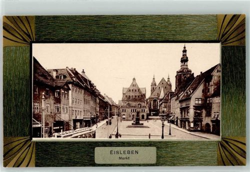 Lutherstadt Eisleben Markt Denkmal Kirche Uhr Laterne Straßenbahn Holzrahmen
