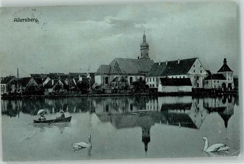 Allersberg 1909 Schwäne Ruderboot Kirche