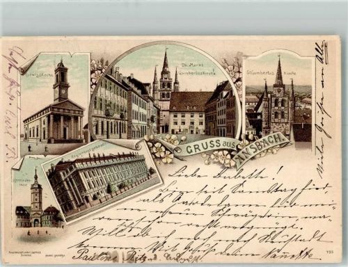 Ansbach 1898 Ludwigskirche Oberer Markt Regierungsgebäude