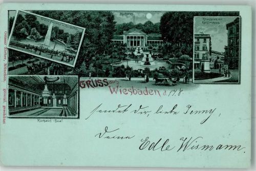 Wiesbaden 1898 Ottmar Zieher Große Fontaine i. Kurpark Kurhaus Kranzplatz Kochbrunnen