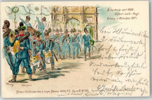 1898 Histor. Uniformen des bayer. Heeres 1800/73 Serie II Nr. 50 Verlag Weihrauch AK