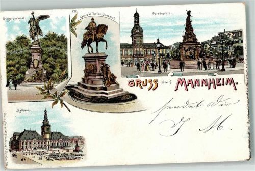 Mannheim 1899 Kriegerdenkmal Kaiser Wilhelm I. Denkmal Paradeplatz Rathaus Marktszene