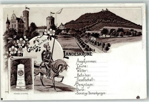 Biesnitz Vorläufer Ritter Körner-Denkmal Burghotel Landeskrone Lithographie