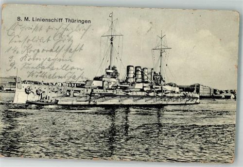 Wilhelmshaven 1914 S,M. Linienschiff Thüringen Dampfpinasse Technik: Rückseite Ort lt. Stempel