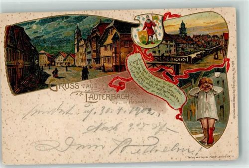 Lauterbach Mädchen Wappen Ritter Gedicht Bahnpoststempel Lithographie