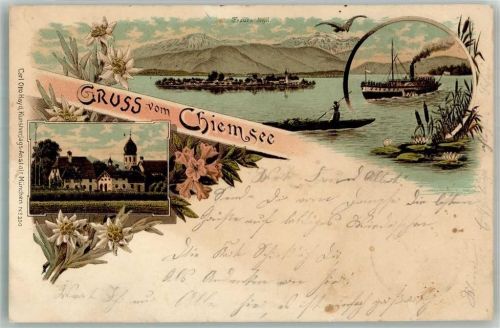 Chiemsee 1900 Fraueninsel Raddampfer