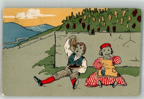 1908 Kinder essen Weintrauben am Weinberg