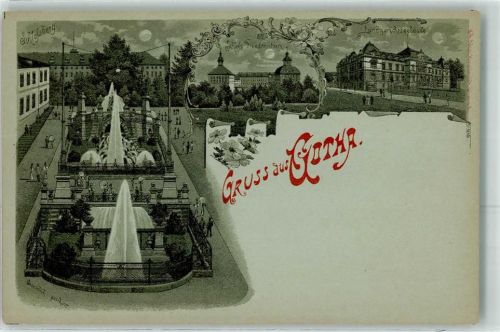 Gotha Schlossberg Schloss Friedenstein Landgerichtsgebäude Springbrunnen Mond Gruss Blumen
