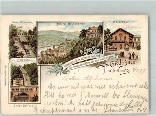 Heidelberg 1897 Station Molkenkur Bergbahn Station Schloss