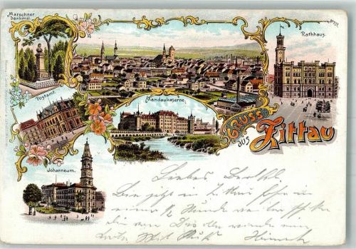 02763 O8800 Zittau 1897 Lithographie Postamt Johanneum Mandaukaserne Rathaus
