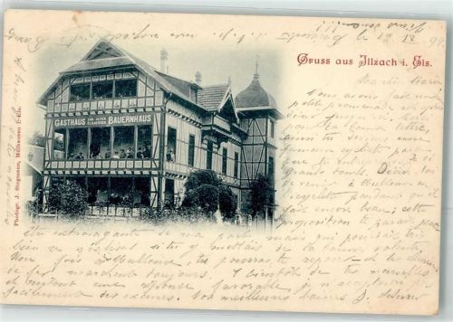 Illzach 1899 Gruss Elsass Gasthaus zum alten Elsässer Bauernhaus