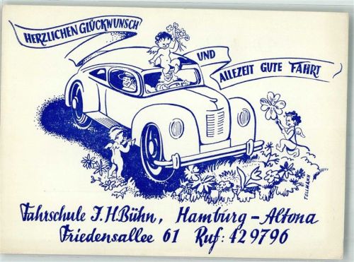W2000 Altona Fahrschule Bühn Kleine Engel sign. Tellmann Karikatur Auto Humor 1950