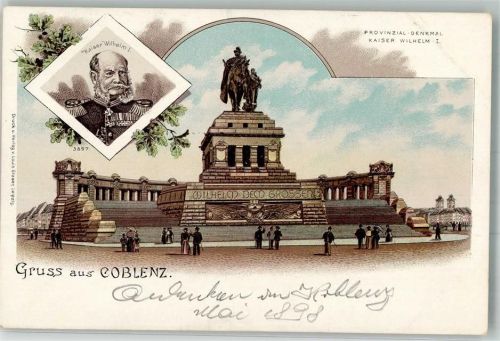 W5400 Koblenz am Rhein Gruss aus Denkmal Adel Kaiser Wilhelm I 1899 Lithographie / Künstlerkarte