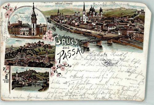 Passau 1897 Lithographie Rathaus Oberhaus Hals