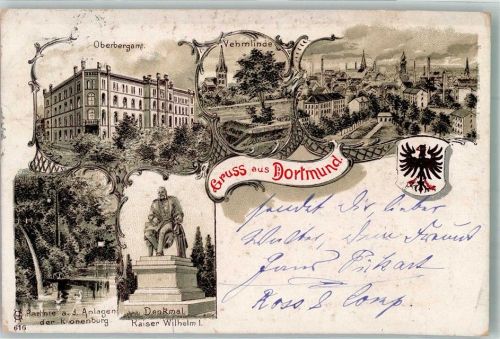 Dortmund 1899 Panorama der Stadt Fredenbaum Oberbergamt Vehmlinde Parkanlagen an der Kronenburg Denkmal Kaiser Wilhelm I