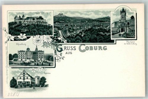 Coburg Panorama der Stadt mit Veste Coburg Torturm der Veste Ehrenburg Rosenau