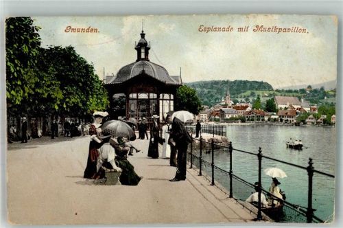 Gmunden 1915 Esplanade Musikpavillon Photochromiekarte