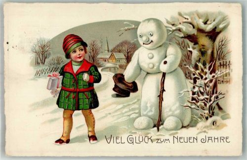 1929 Neujahr Kind mit Gamaschen und Mütze Verlag Erika 6039