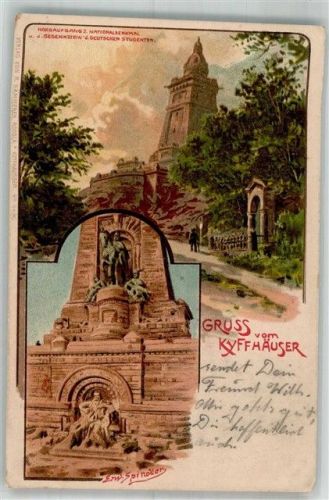 Kyffhäuser 1918 Lithographie-Künstlerkarte Nationaldenkmal sign. Erw. Spindler